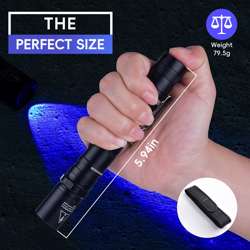 UV Flashlight, UV Light 365nm, AA Powered Black Light, Blacklight Flashlight for Pet Stains, Hunting Scorpions, Resin Curing, Leak Inspection T2-Long-Life