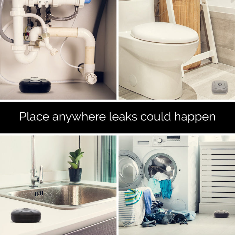 2 Pack Water Leak Detector - 95 dB Flood Detection Alarm Sensor for Bathrooms, Basements, Laundry Rooms, Garages, Attics and Kitchens by Mindful Design (Grey, 2 Pack) 2 Count Grey
