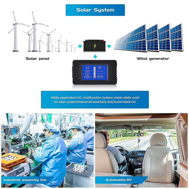 DC Multifunction Battery Monitor Meter with Shunt,0-200V,0-100A, LCD Display Digital Current Multimeter Voltmeter Ammeter for Cars RV Solar,Widely Applied to 12V/24V/48V RV/Car Battery… DC 100A Battery Meter