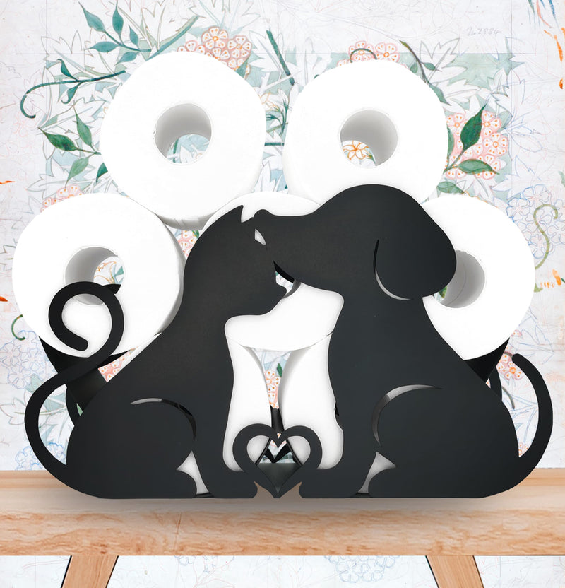 Metal Couple Dog Paper Holders,Funny Black Animals Storage Paper Holders Stand for Indoor Bathrooms Kitchen,FreeStanding Toilet Rolls Tissue Storage Fit 8 Rolls,Practical and Convenient Dog 14.3"lx4.5"wx8.2"h