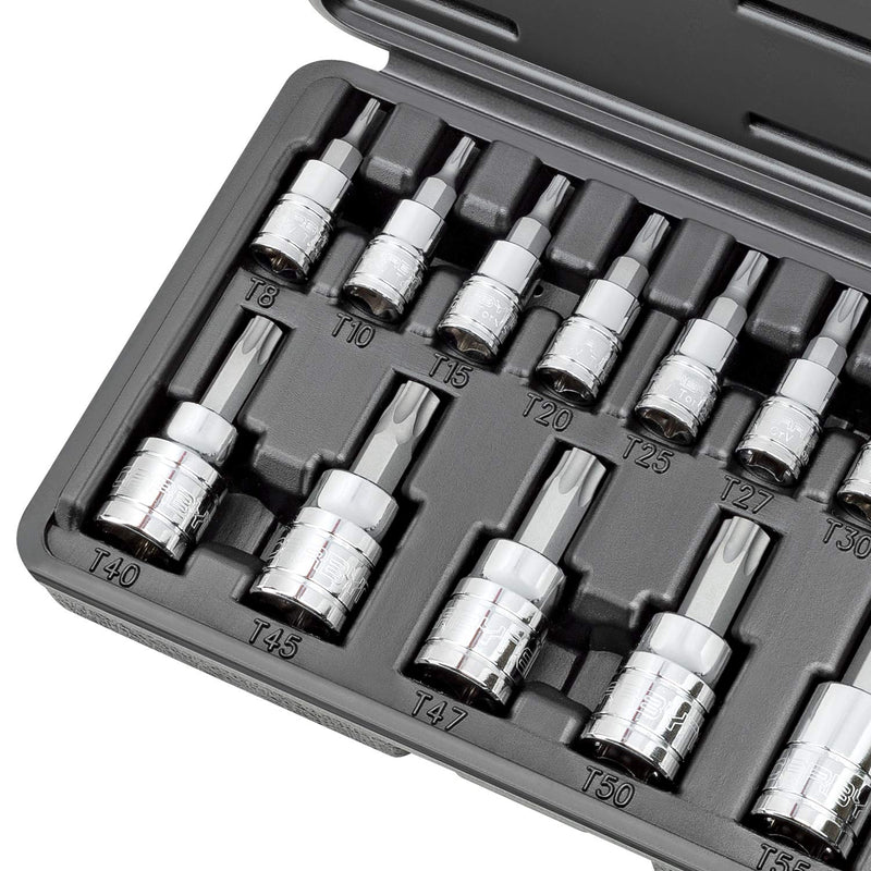 CARBYNE 14-Piece Torx Bit Socket Set, T8 to T60 Sizes, S2 Steel Bits, Cr-V Sockets, Durable Case | 1/4, 3/8, & 1/2 in. Drive • From a Family-Run Tool Company Based in the U.S.A.