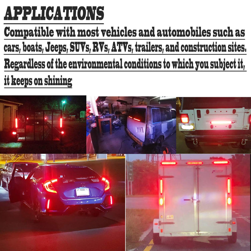 2 Pack 10" 15 LED Trailer Identification Light 9 to 30-volt, LED Stop Turn Tail Light Assembly Third Brake Bar Strip Rear Marker Light IP67 Waterproof for Heavy Duty Marine Boats Trucks Pickups Red