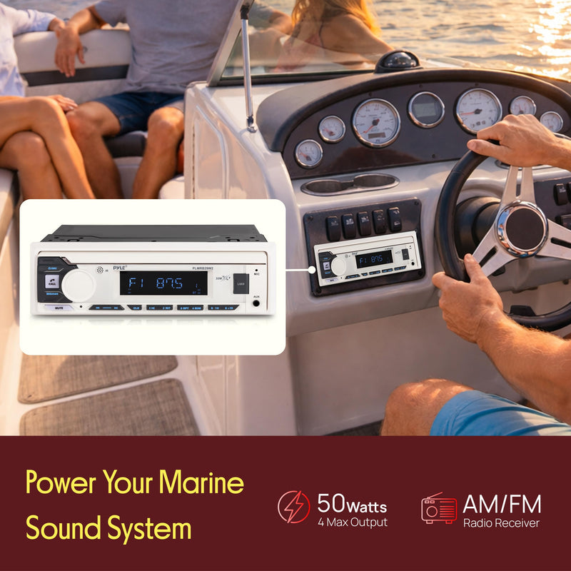 Pyle Marine Radio Single DIN Receiver – Bluetooth Wireless Streaming, AM/FM Tuner, USB/AUX MP3 Playback, Hands-Free Calling, Remote Control, RGB Buttons, Splash-Resistant Stereo Upgrade White