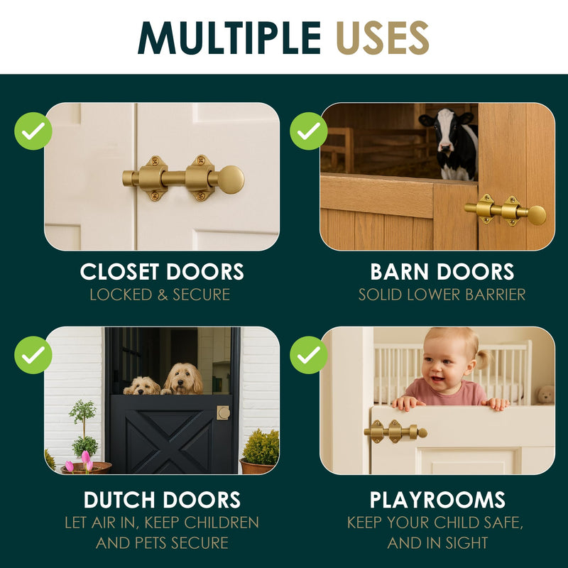 Mega Handles Dutch Door Bolt - 4 Inch Heavy Duty Slide Bolt Latch, Easy to Install Slide Latch for Dutch Doors, Suitable Slide Bolt for Toy Boxes, Cabinets, Pantry Doors and More - Satin Brass 1 Pack