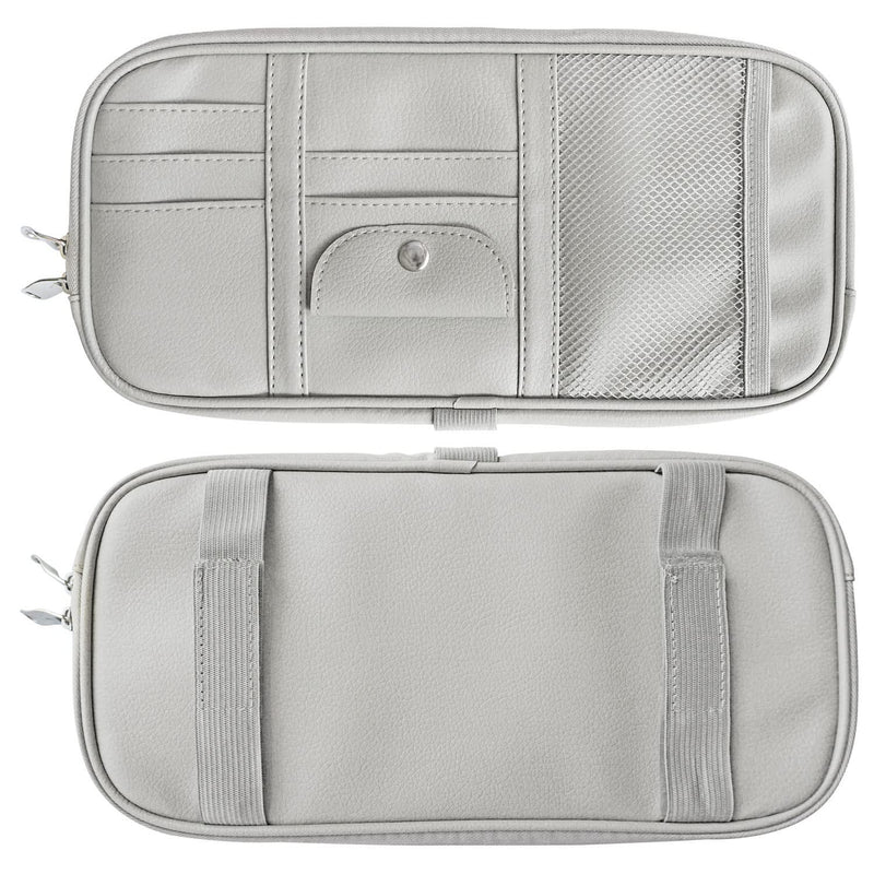 Da by Car Sun Visor Organizer, Multi-Pocket Visor Organizer Storage Pouch for Cars, SUVs & Trucks with Double Zippers, Elastic Bands & Glasses Clip - Organizes Essentials Keep Tidy (Cream Grey) Cream Grey
