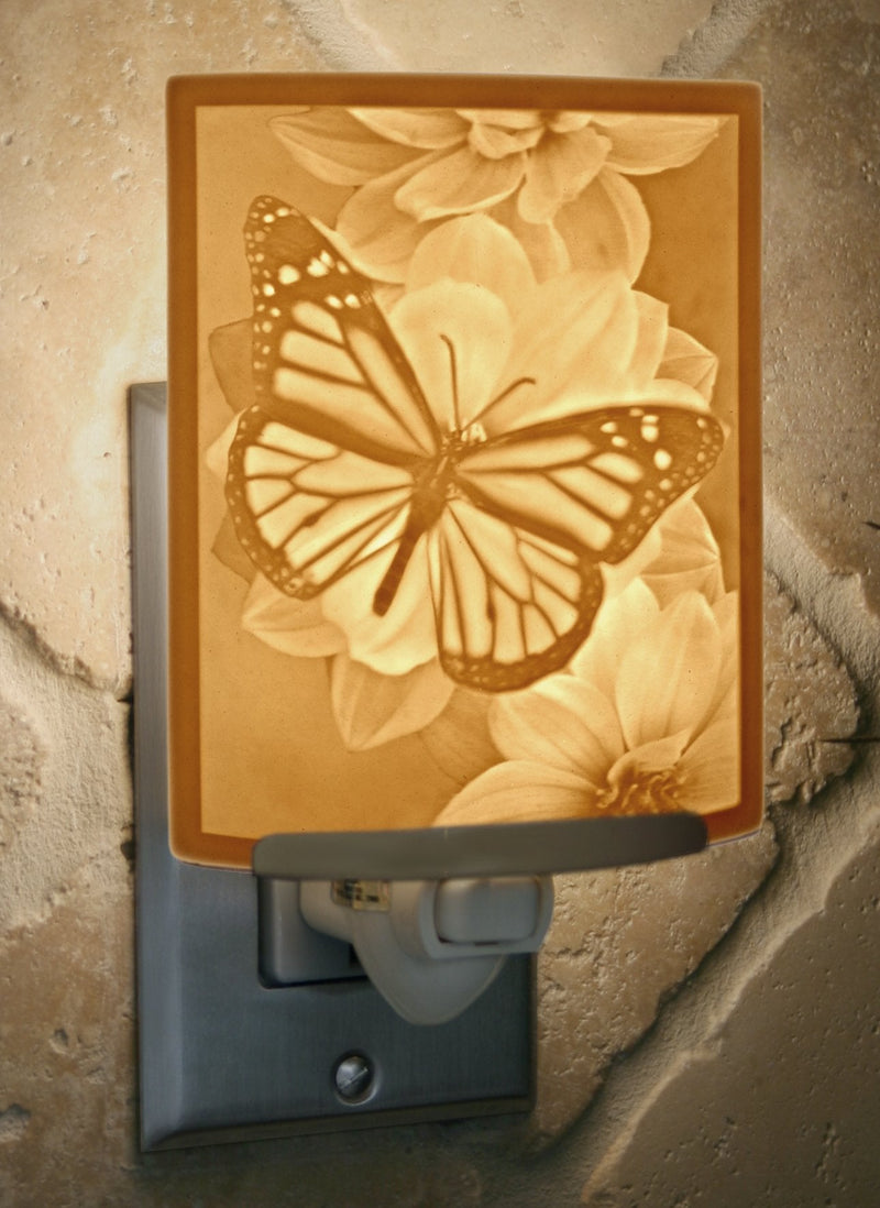 The Porcelain Garden Monarch Butterfly Night Light, Porcelain Lithophane, Decorative Wall Plug in Accent Light for Bedroom, Kitchen, Bath, Hallway