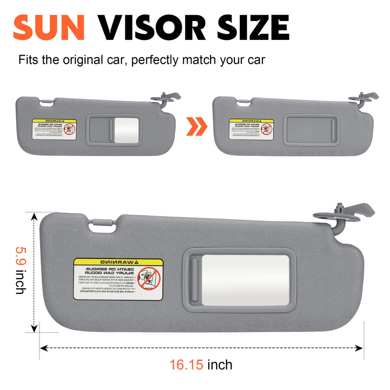 Gray Passenger Right Side Sun Visor Replacement Compatible with 2011 2012 2013 2014 2015 Hyundai Elantra Replace 852203X000TX Grey