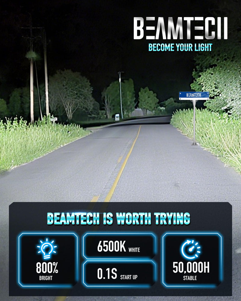 BEAMTECH H11/H8/H9 Bulb, 800% Brighter High Speed Fan 6500K Xenon White Light Bulbs or Fog Lights Pack of 2