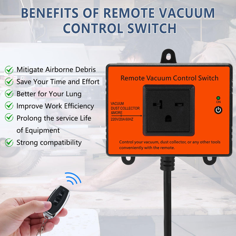 Automatic Remote Vacuum Switch, 220V Wireless Remote Control Dust Collector Starter Outlet Switch (Battery Included)