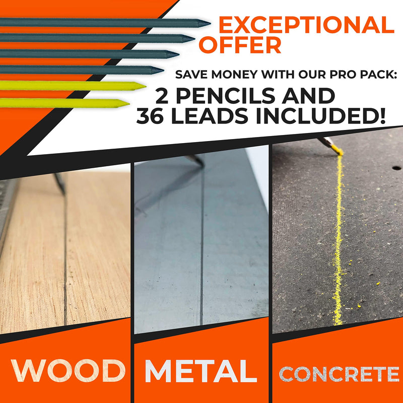 THORVALD 2 Carpenter Pencils Set for Construction - Incl. 38 Leads + Sharpener + Finger Grip - Solid Mechanical Pencils with Fine Point/Best Marking tools Construction/Carpenters/Scriber