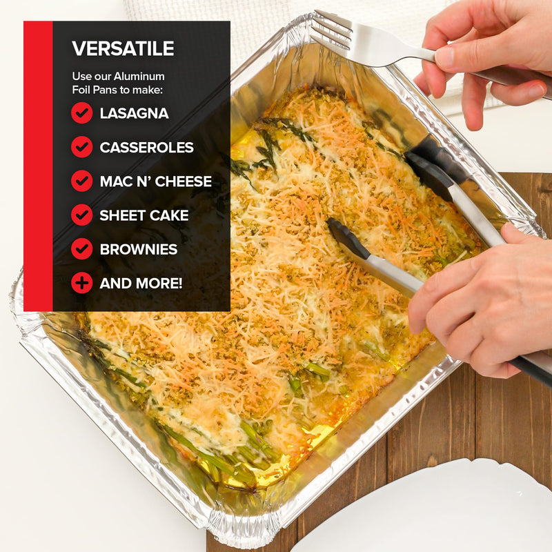 Disposable Foil Pans with Lids (Set of 20) Heavy Duty Aluminum Pans with Lids 9x13 (x10), 8x8 (x10) Baking Tins with Covers for Cooking, Heating, Storing, Food Prep, Holiday Dinner Meals, Silver