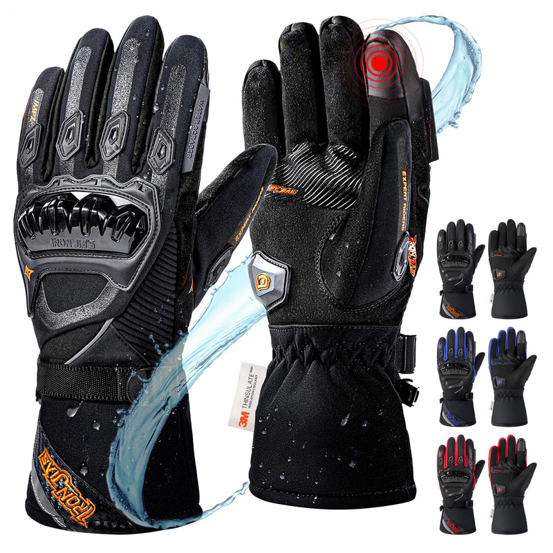 IRON JIA'S Motorcycle Gloves Winter Cold Weather Warm Touchscreen Waterproof Windproof Protective Gear (Black, L) Black Large