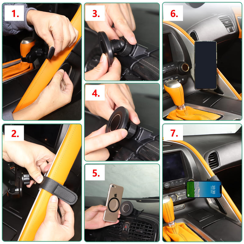 Car Phone Holder for Corvette C7 2014-2019 Aluminum Centre Console Handle Fixed Mobile Phone Mount Holder for Car Fit for iPhone Android and Universally Smartphones (A) A