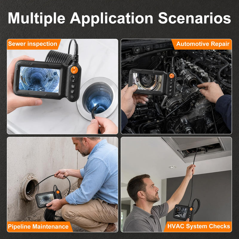 Endoscope Camera with Light, Dual Lens Borescope, 5" IPS 1920P HD Inspection Camera Industrial Endoscope, 16.5FT Semi-Rigid Cable, IP67 Waterproof Endoscope Tools for Auto, Sewer, Pipe,Mechanic