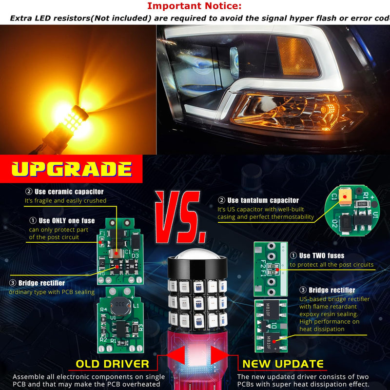 Alla Lighting Newly Upgraded 7440 7443 LED Brake Stop, Tail, Turn Signal Lights Bulbs (Amber Yellow) Amber Yellow