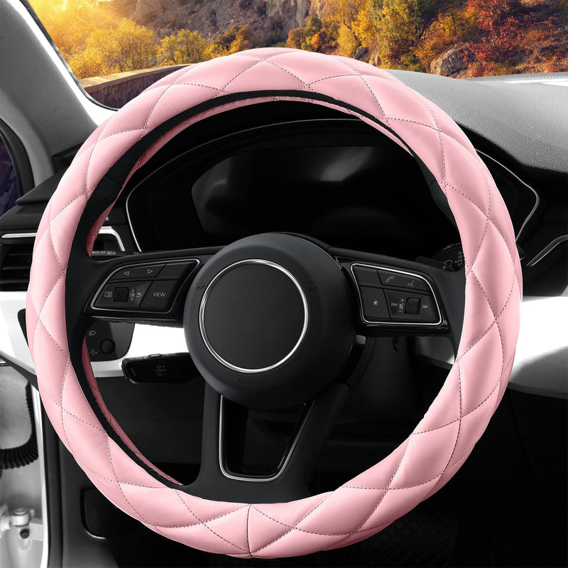Soft Microfiber Leather Steering Wheel Cover, Universal 15 Inch for Women Girls, Fit Vehicles, Sedans, SUVs, Vans, Trucks - Light Pink A-Baby Pink