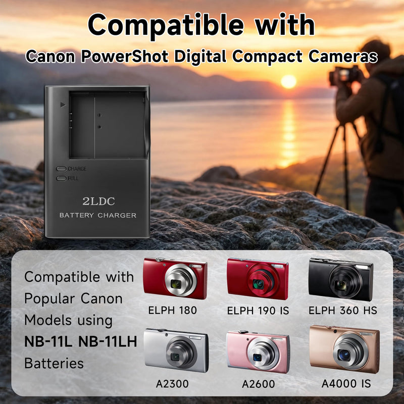 NB-11L NB-11LH Battery Charger for Canon ELPH 110 HS 160 170 is 320 340 HS | Replacement for CB-2LDC CB-2LD CB-2LF, Fits Canon PowerShot ELPH 180, 190 IS, A2300, A2400 IS, A2500, A3500 IS, IXUS 125 HS