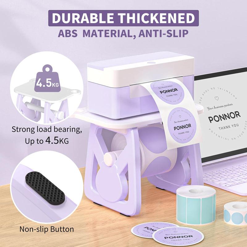 PONNOR Label Holder for Rolls and Fanfold Labels, Thermal Sticker for Desktop Printer, Fragile Stickers for Shipping, Label Stand Accessory Supplies for Home, DIY, Office, Small Business(Purple)