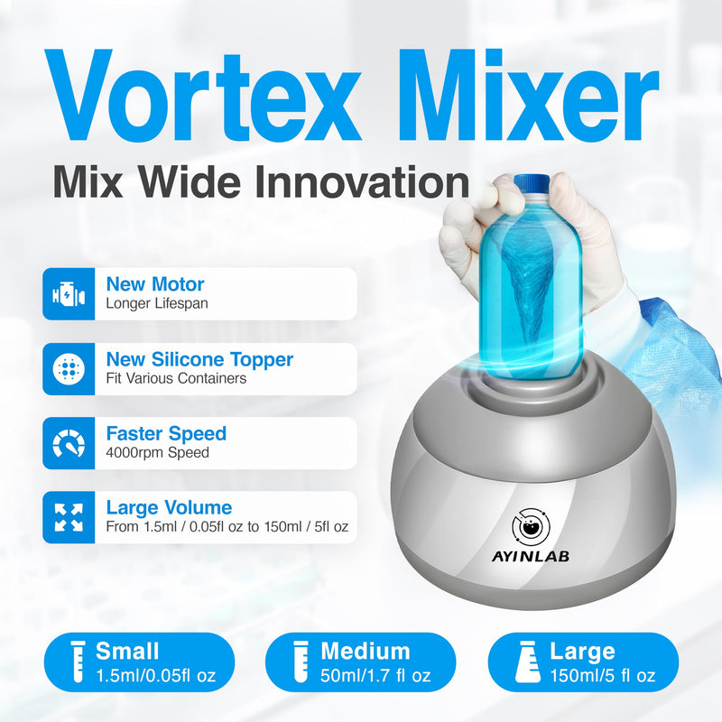 Mix Wide Vortex Mixer 4000RPM, Mini Paint & Lab Mixer, 20,000h Brushless Motor, Max 5 fl. oz/150ml Capacity, for Chemistry, Biology, Nail Gel, Tattoo Ink, Resin, Water Testing & DIY