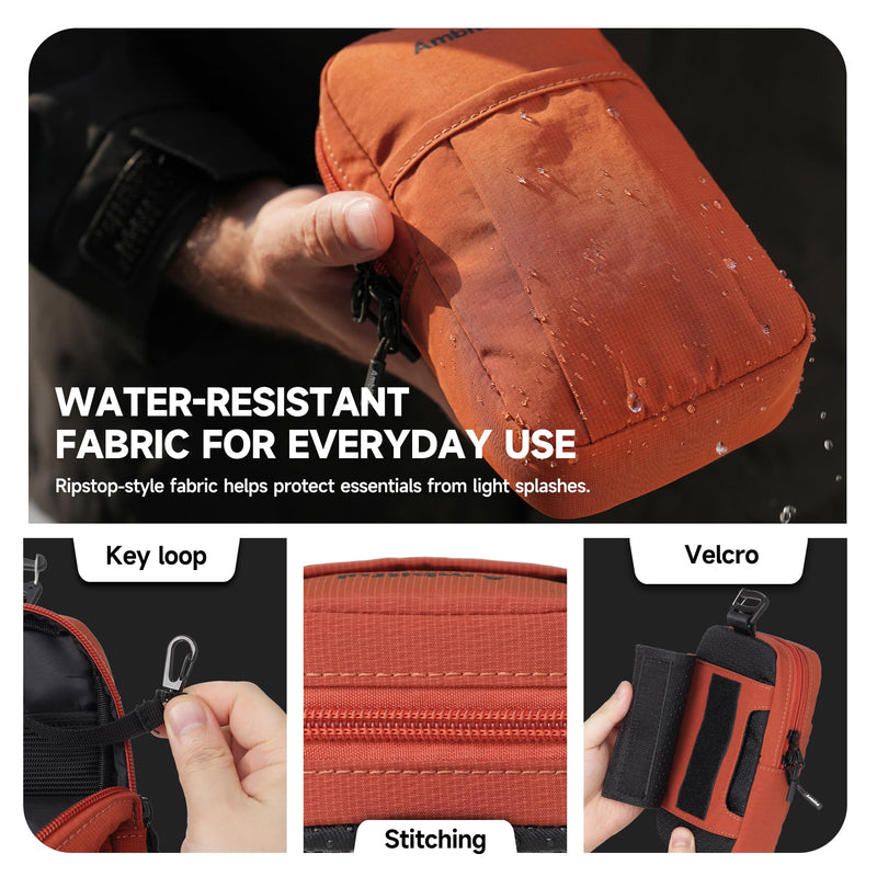 AMBITFUL Backpack Shoulder Strap Pouch - Smartphone Strap Pack,Orange | 3.94 x 1.57 x 7.09 inches, Waterproof Backpack Strap Pocket for Small Crossbody Bag for Sports Hiking Camping, Orange