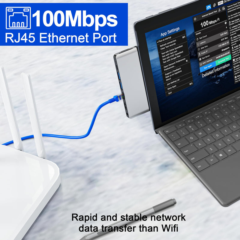 Surface Pro 11 10 9 Docking Station with 4K HDMI,USB-C Thunderbolt 4(8K Video+40Gbps+100W Power),100M Ethernet,USB3.0,SD TF Card Slot,3.5mm Audio,Triple Display for Surface Pro 11/10/9/X Accessories