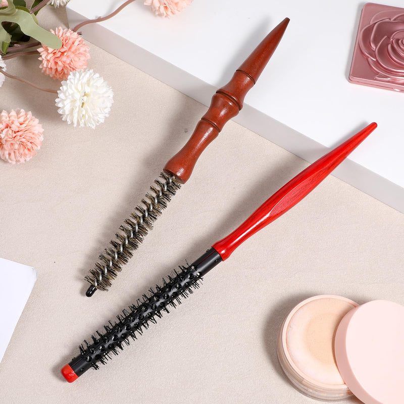 2 Pcs Small Round Brush Boar Bristle Round Brush Quiff Roller | Curling Brush hair Combs for Women Men Stiff Nylon Bristles for Styling Wet Dry Short Bangs Roots Straight Mustache Brushes
