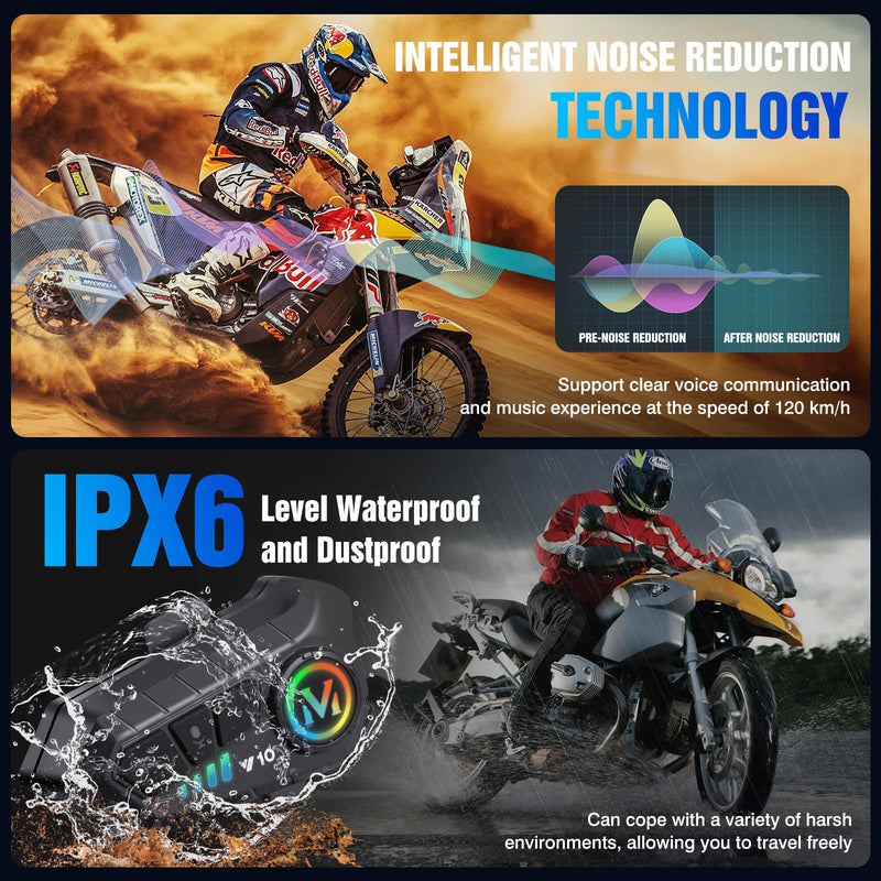 FEYA Motorcycle Helmet Speakers High Battery Life Helmet Headphone IPX6 Automatic Answer/Call Music Control/Intelligent Noise/Wake up Siri, 2 Different Types of Mic【Compatible with All Helmets】 Y10