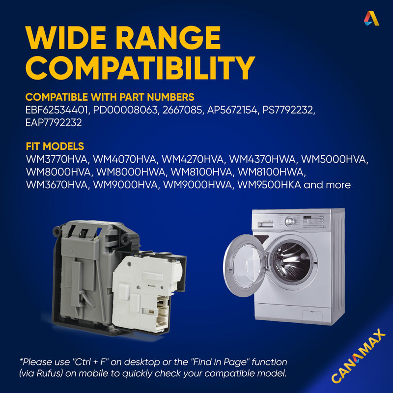 EBF61315802 Washer Door Lock Switch Fit for L.G Washer WM3670HVA WM3670HWA WM3700HWA WM3080CW WM3770HVA WM3770HVA WM3500CW WM3400CW Also Fit for Ken-more 796 series Washer Door Latch