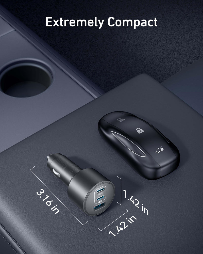 Anker 167.5W Max 3-Port Ultra-Compact USB C Fast Charging Car Charger | Fast Charging Adapter for MacBook Pro / Air, iPhone 17 / 16 / 15 Series, Samsung S25, iPad Pro, AirPods, and More