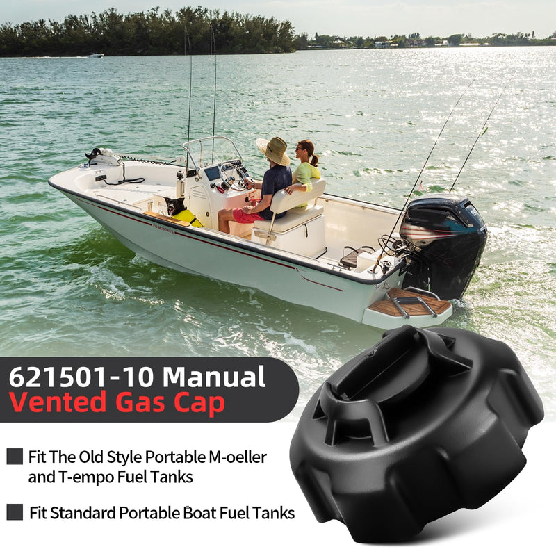 Manual Vent Gas Cap Compatible with Old Style Portable Boat Gas Tank, 621501-10 Gas Tank Cap Replacement Tempo Gas Tank Parts, Black