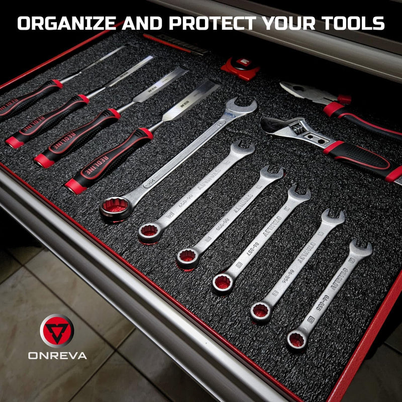 ONREVA Tool Box Foam 22x18x1.5 inch 3Pack, Foam Inserts for Cases, Polyethylene Storage Sheets for Toolbox Hard Case, Tool Shadow Insert, Kaizen Organizer Sheet, Black with Red