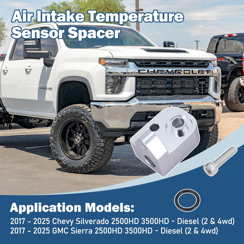 MAP Air Intake Temperature Sensor Spacer Anti-Soot Fit for 2017-2025 Chevy Silverado 2500HD 3500HD, GMC Sierra 2500HD 3500HD 6.6L Duramax Diesel, Silver Sensor Spacer (Silver)
