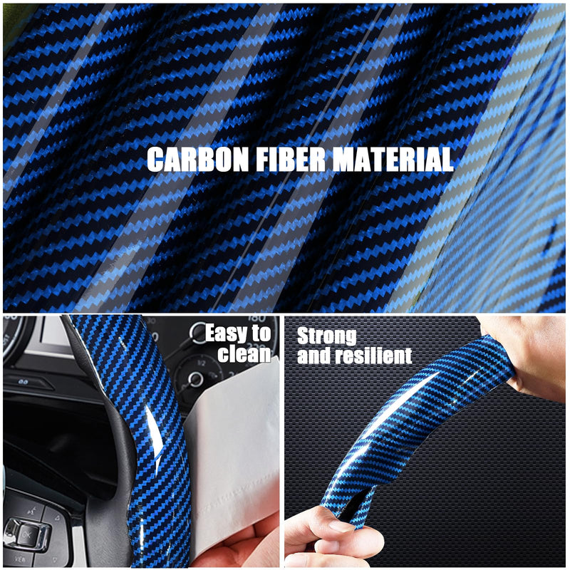  [AUSTRALIA] - Carbon Fiber Steering Wheel Covers 3 Piece Clip on Steering Wheel Cover (Blue) Blue Standard Size[14"1/2-15"]