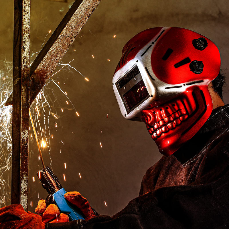 Welding Helmet Auto Darkening: DEKORPO True Color Solar Powered Auto Darkening Welding Welder Mask Hood Helmets MZ801T-Skull Red