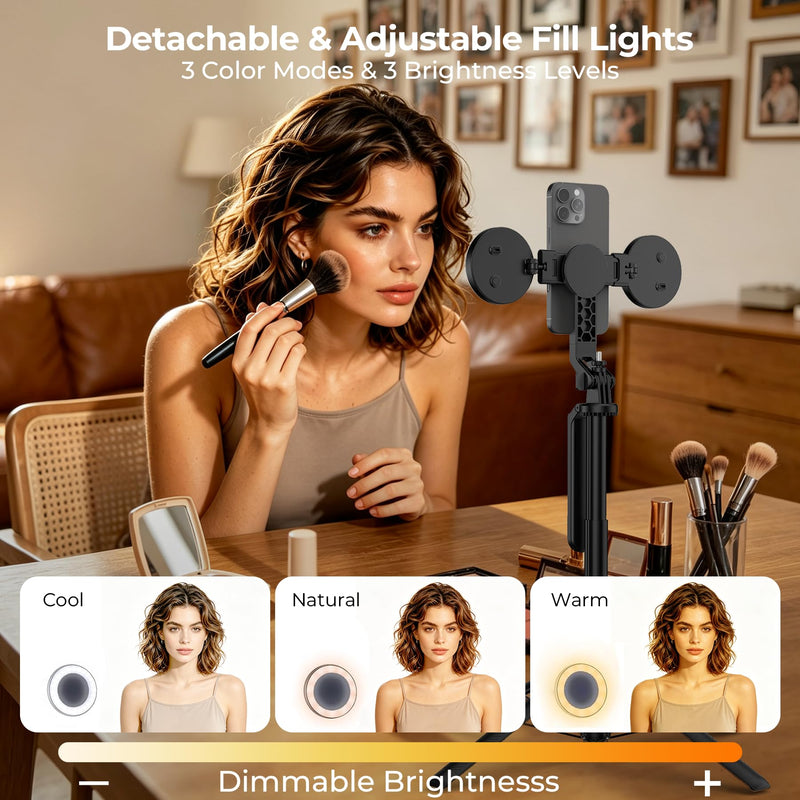 Content Creator Essentials Vlogging Kit, Magnetic Tripod & 2 Lights 2 Mics | 68" Magnetic Tripod for iPhone MagSafe/Android with Remote & 2 in 1 Magnetic Holder for Video Recording/Travel/Vlogging