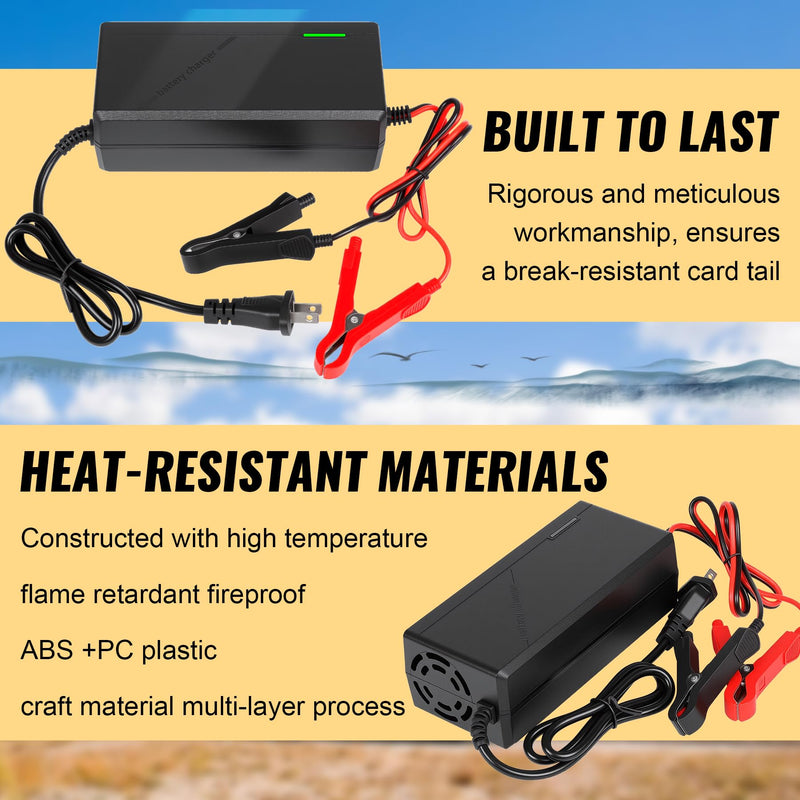 14.6V 10A LiFePO4 Battery Charger for 12V Lithium Iron Phosphate Batteries – Fast Charging, High Efficiency, LED Indicator, Durable Design with Overheat Protection 14.6V 10A