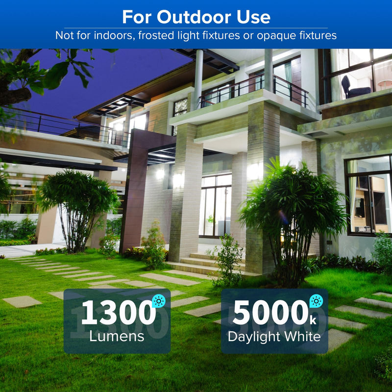 SANSI Dusk to Dawn LED Outdoor Light Bulb A19, 100 Watt Equivalent Energy Efficient 13W 5000K Daylight 1300LM Outdoor Light Bulbs, E26 Standard Base Light Bulbs for Porch Patio Yard Garden, 2-Pack