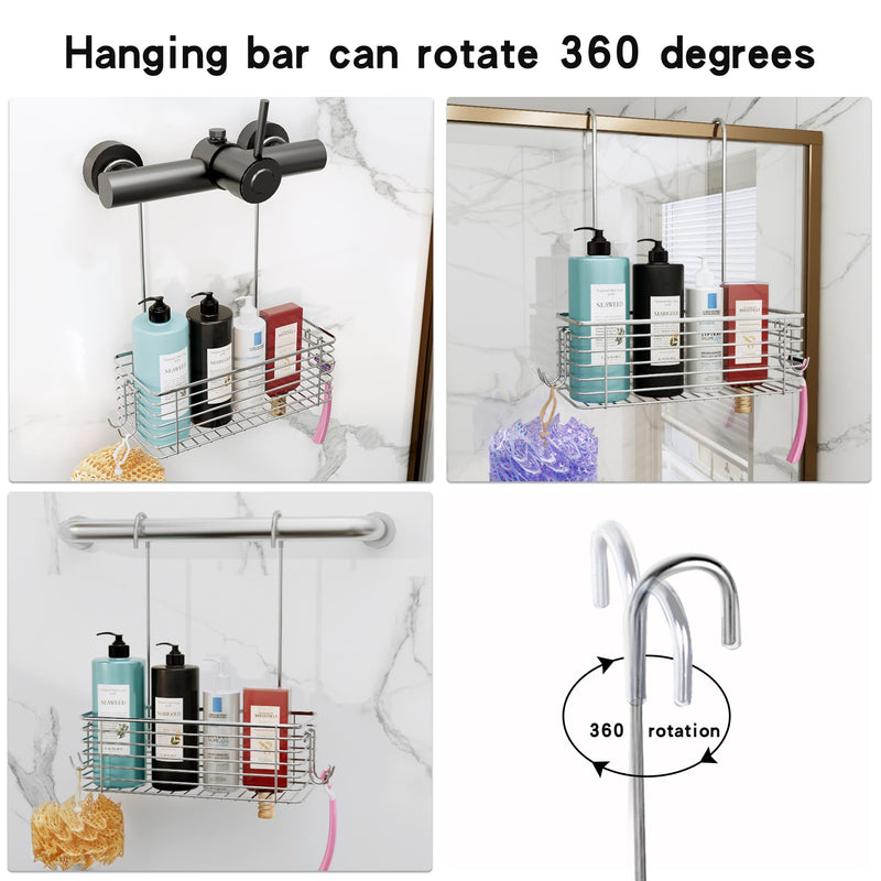 YQh hanging shower rack, bathroom storage rack, shampoo bracket, the back hook can be rotated, and can be hung on the faucet or Claw foot bathtubcross bar, 304 stainless steel rust proof and durable single layer shelf
