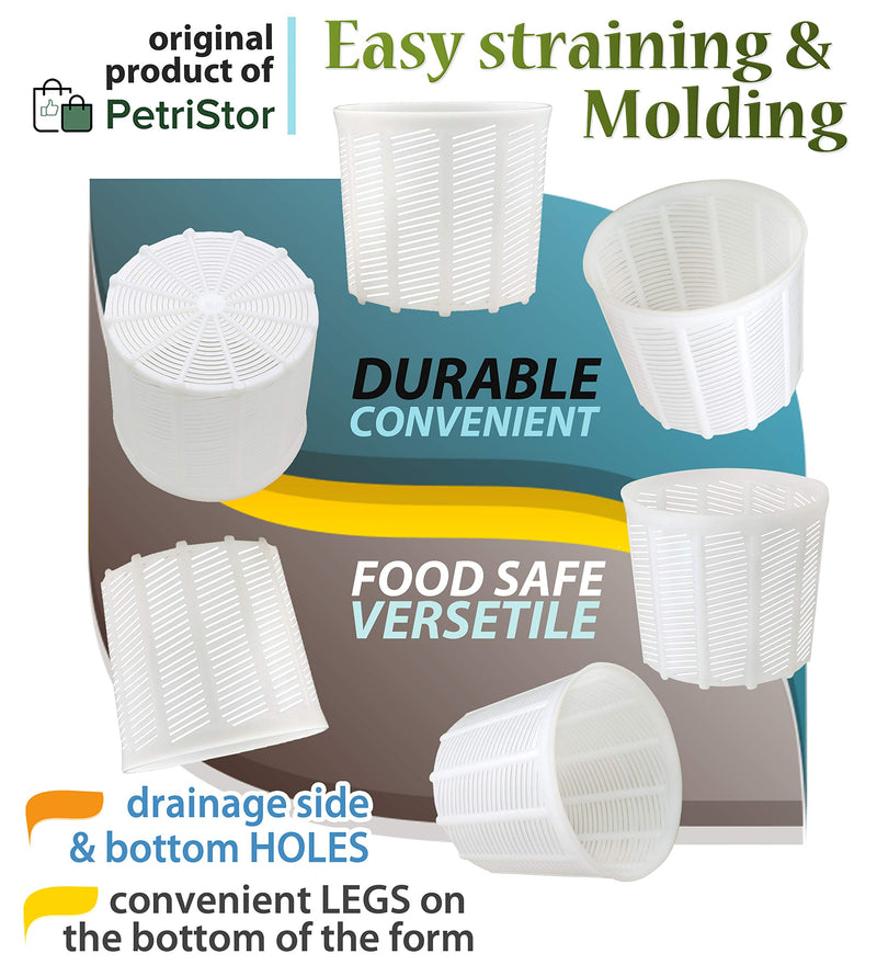 PetriStor 6 Pcs Soft Cheese Mold for Cheese Making 1.85QT - Cheese Making Mold - Cream Cheese Form Mold - Homemade Cheese Making Supplies - Molde para Queso Fresco Casero - Feta Cheese Making Basket