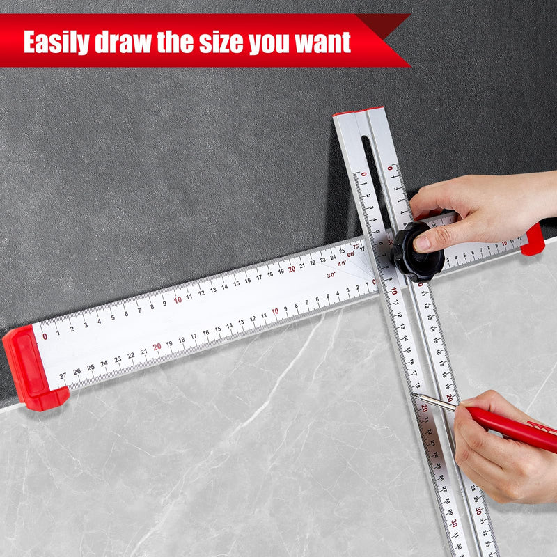 Adjustable Drywall T-Square Tool - Aluminum - for Layout and Marking - Features Sliding Head and Dual Directional Printed Scale - 48 Inch（120cm）