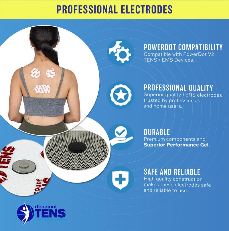 Discount TENS - Electrodes Compatible with PowerDot 2.0 Devices – 12 Premium Magnetic Connector Electrodes, Self-Adhesive Muscle Stimulation Pads for Recovery & Pain Relief. New and Improved! Version 2.0 - Magnetic