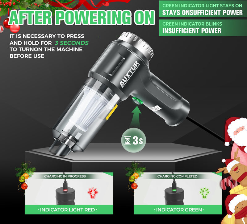 Handheld Vacuum Cordless-3 in 1 Car Vacuum Cleaner High Power-Brushless Motor 12000PA,Super Suction Power Vacuums-Cable-Small, Portable and Rechargeable Cleaner for Car Black Gray