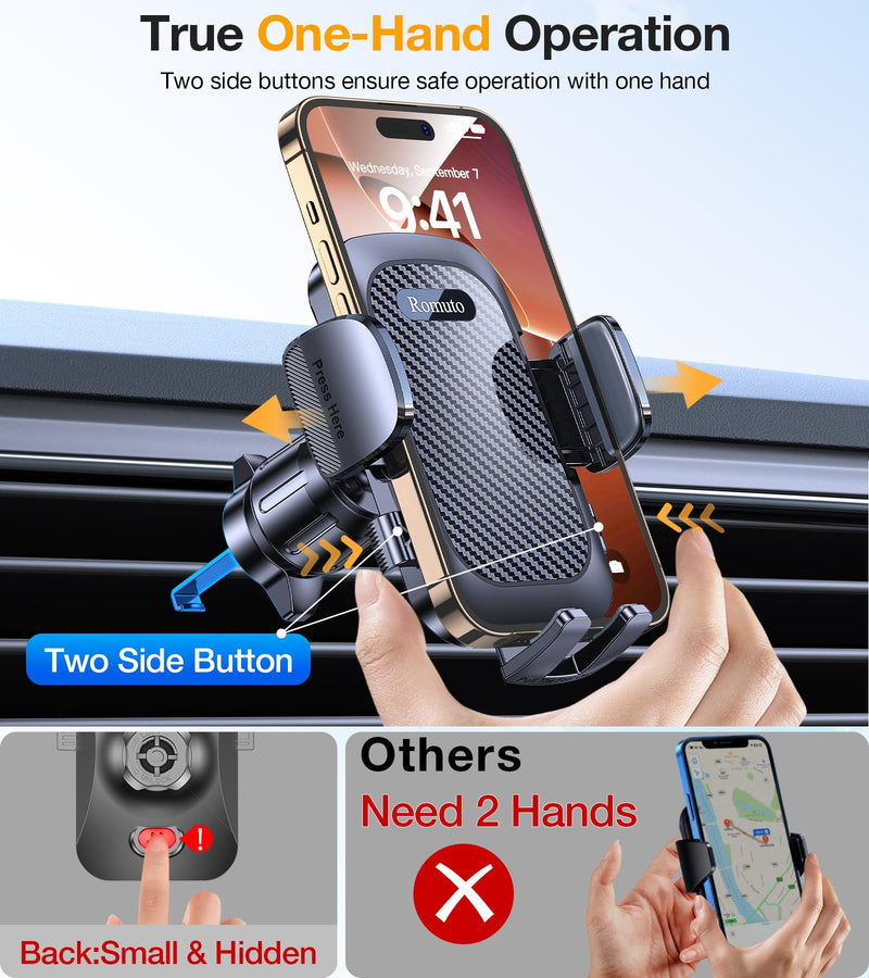 Romuto Phone Holders for Your Car Phone Holder Mount【Super Suction】Cell Phone Holder for Car Accessories for Women Men【360° Adjustable】Suction Phone Mount for Car, Window, Bathroom for iPhone Samsung Dark Black