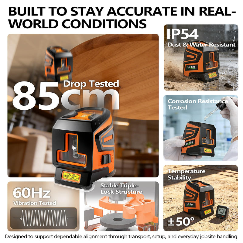 Lasers Level, 2-Line Green Self-Leveling Cross Line Laser, USB-C | Auto self-levels in 2 seconds with ±3mm accuracy at 10m. Manual mode supports angled layouts and custom projects Basic Kit – Magnetic Mount + Hard Case
