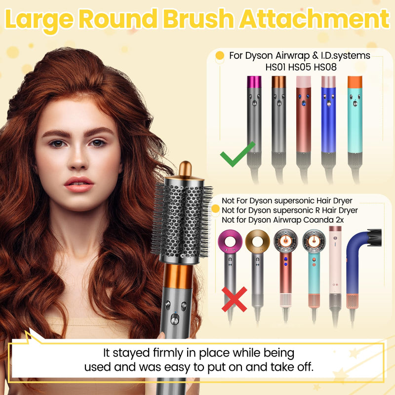 Large Round Volumizing Brush for Dyson Airwrap HS01/05/08 | Round Brush Attachment for Dry Smooth Volumize and Styling Hair gold