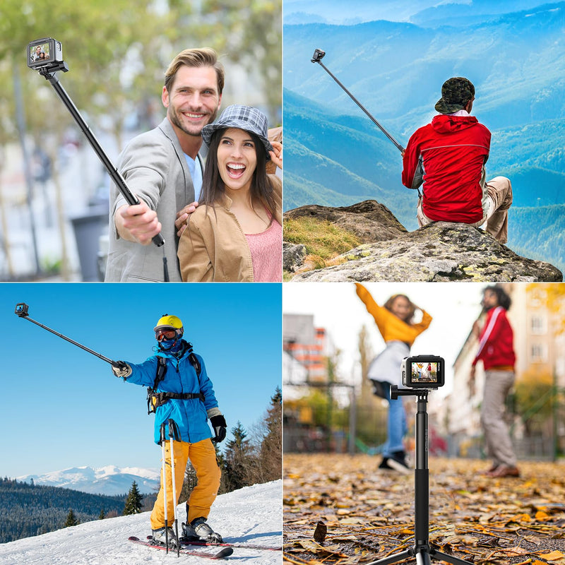 AKASO 1.2M Extendable Selfie Stick and a Tripod Stand Action Camera Accessories Compatible with AKASO EK7000/Brave 4/Brave 7 LE/Brave 7/V50X/V50 Elite/GoPro Hero 12/11/10/9/8/7/Max/DJI Osmo Action (120cm) Selfie Stick Tripod