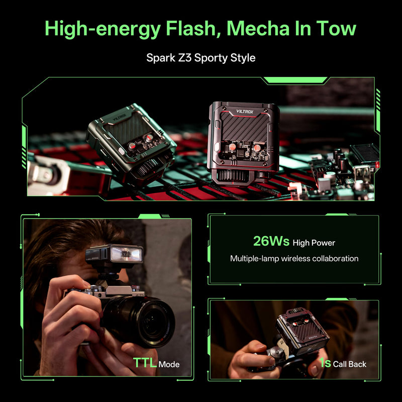 VILTROX Spark Z3 GN16 TTL Mini On Camera Flash for Fujifilm Camera | Hot Shoe Flash Mini Speedlite with 26Ws Output, 7-Step Control, 1s Recycle, 650 Full-Power Flashes, S1/S2 Optical Trigger Spark Z3-for Fujifilm