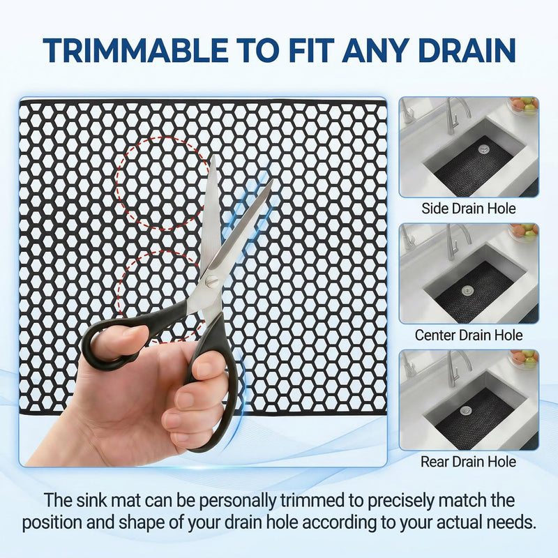 Sink Protectors for Kitchen Sink, 28.34''x 15.74'' Silicone Sink Mat Grid Protector for Bottom of Farmhouse Stainless Steel Porcelain - Can DIY Drain Hole Non-slip Heat Resistant Liner (Black) （Black）28.34" x 15.74"