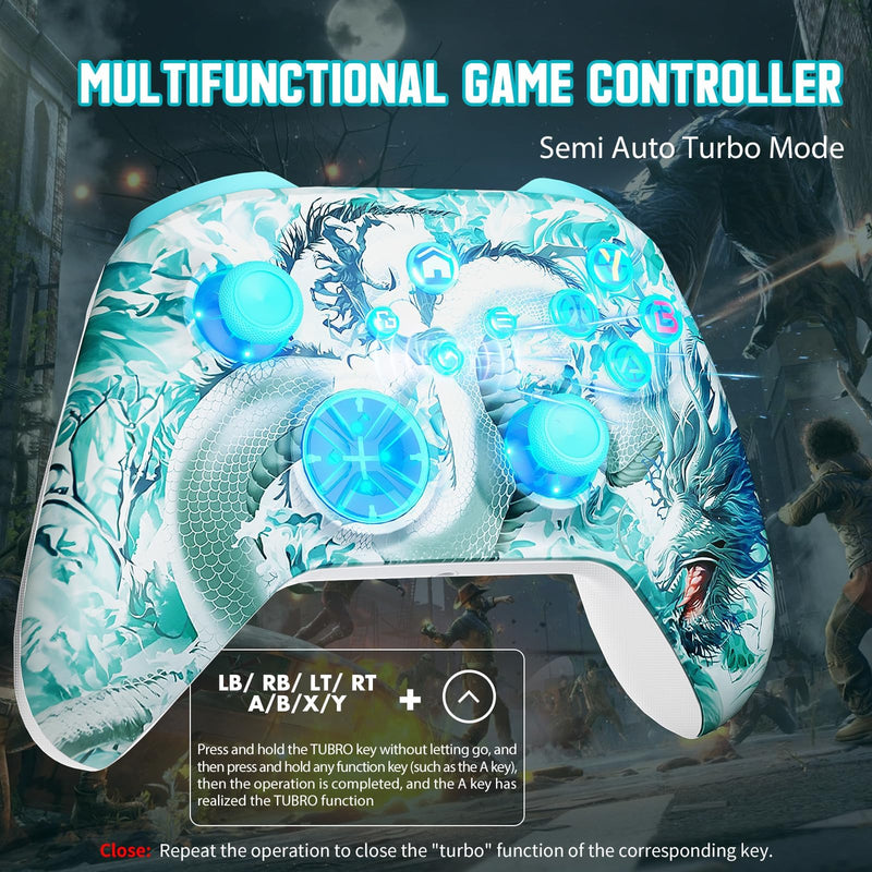 Gamrombo Wireless Gaming Controller Replacement for Xbox One, Xbox Series X|S, Xbox One S|X Controller with Hall Triggers, Hall Joysticks, Adjust RGB Light, Marco, Turbo, Audio Jack Jade Dragon