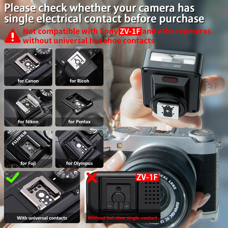 F30 Mini Camera Flash,GN15 Camera Flash 7 Power Levels Manual Hot Shoe Flash for Sony ZV1/Ricoh GR3 /Nikon/Canon/Fuji/Digital Film Cameras/DSLR Camera（Not Compatible for Sony ZV-1F.